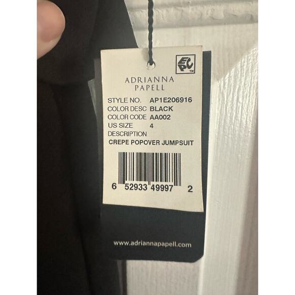 ADRIANNA PAPELL Black Crepe Strapless Popover Wide-Leg Jumpsuit - Sz 4 - NWT - Picture 7 of 7